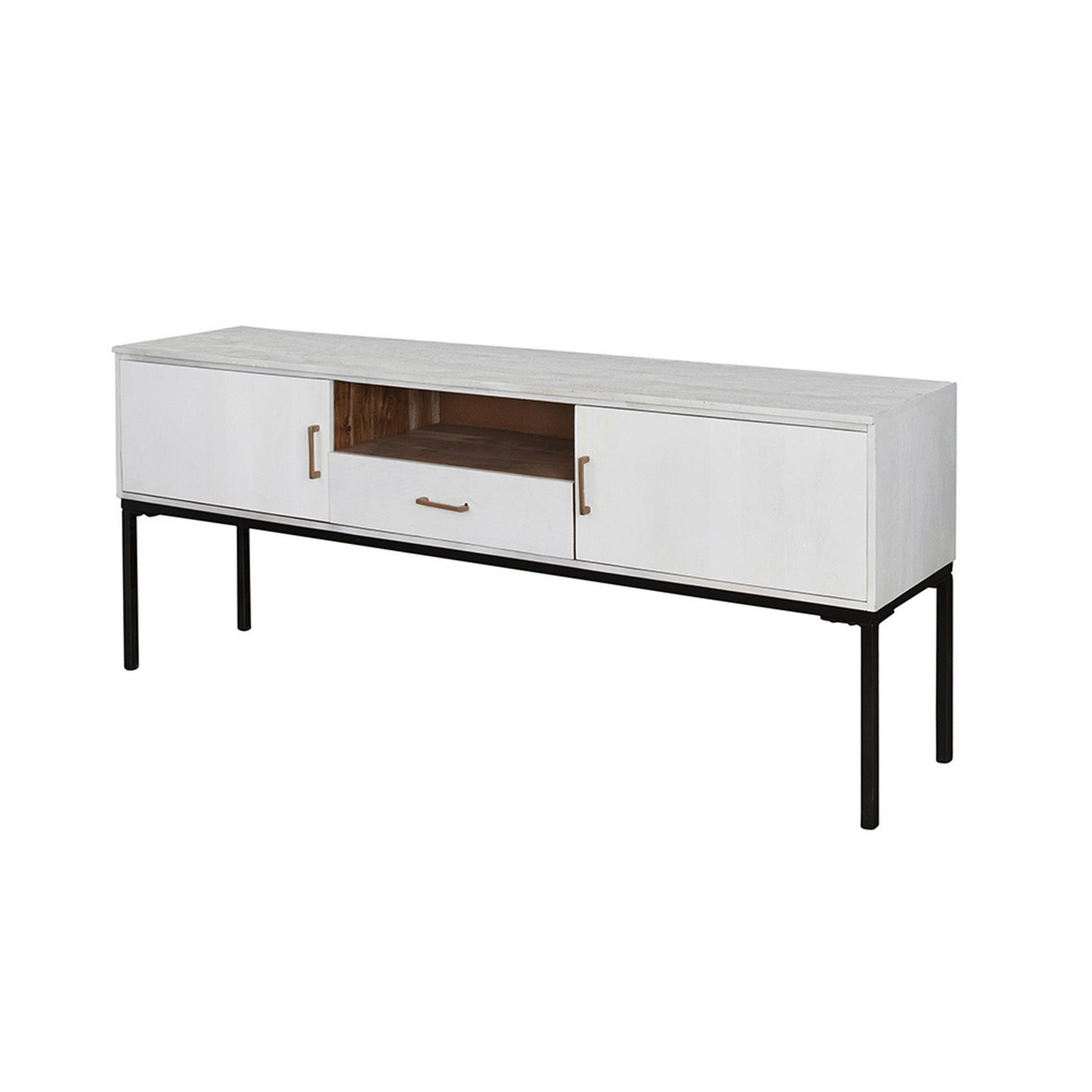 72 Inch TV Media Entertainment Console 2 Doors White Wood Black Iron By Casagear Home BM311995