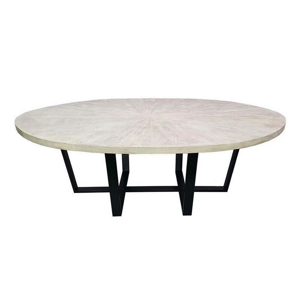 Raj 91 Inch Round Dining Table Cross Legged Iron Frame Cream White Wood By Casagear Home BM311996