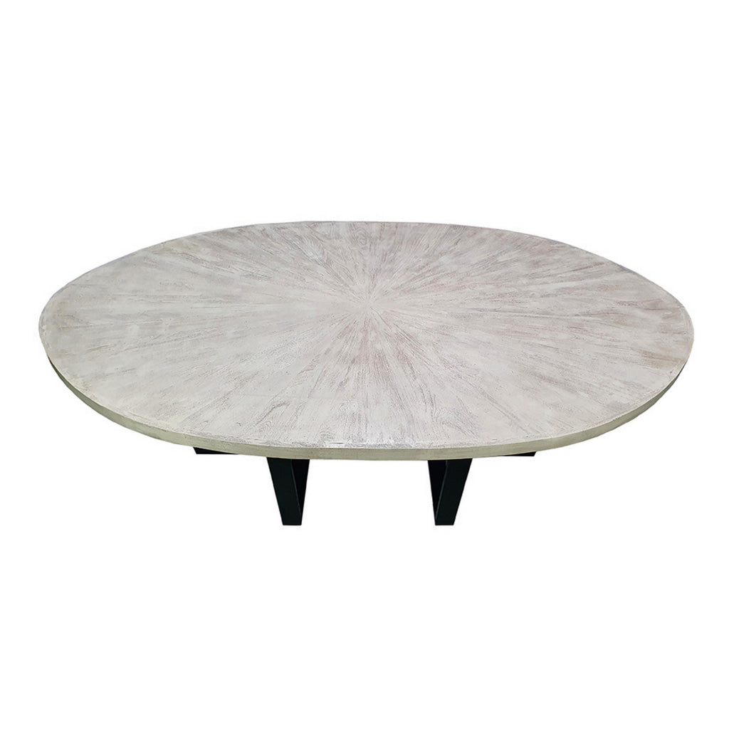 Raj 91 Inch Round Dining Table Cross Legged Iron Frame Cream White Wood By Casagear Home BM311996