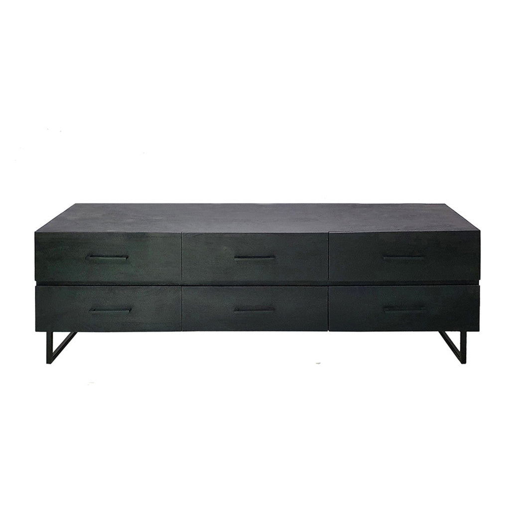 87 Inch Sideboard Cabinet 6 Drawers Iron Legs and Handles Wood Black By Casagear Home BM311999