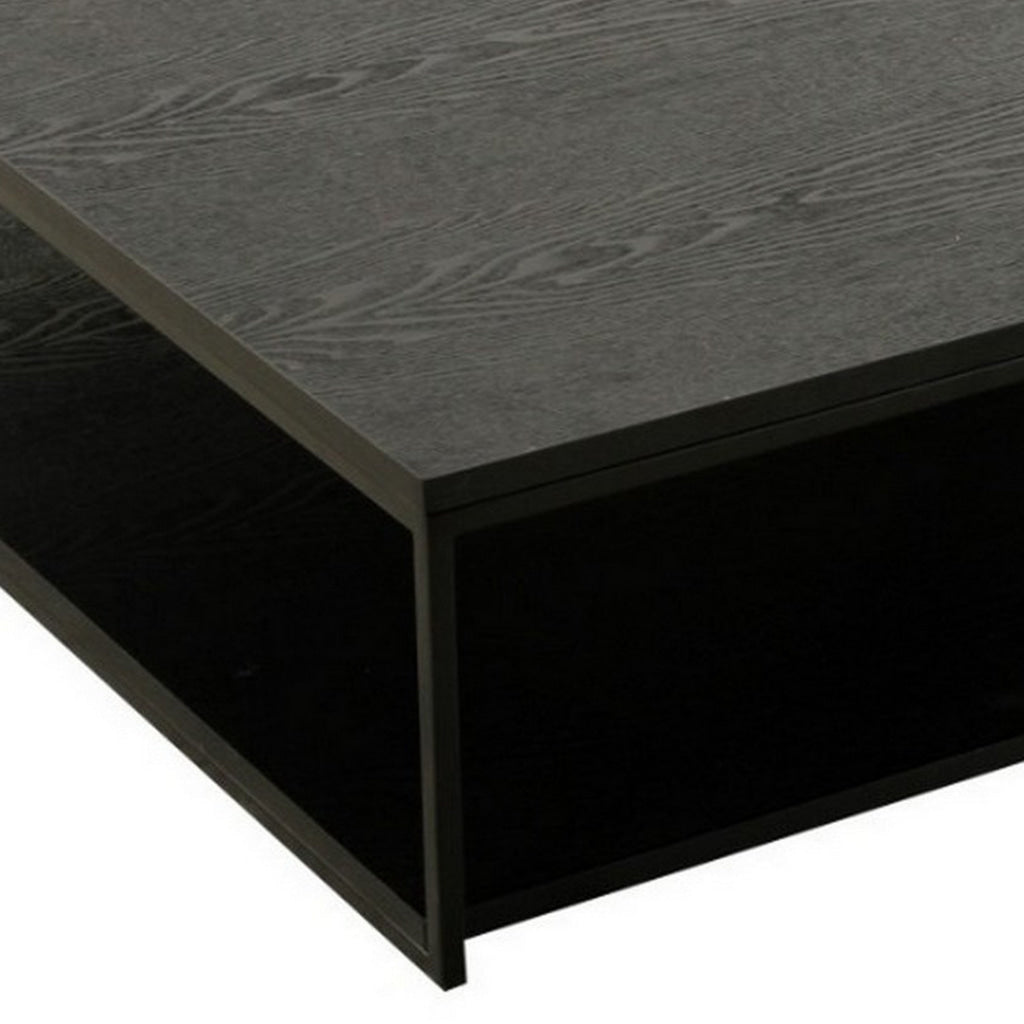 Cid Rive 48 Inch Coffee Table Square Top Shelf Black Ash Veneer Iron By Casagear Home BM312006