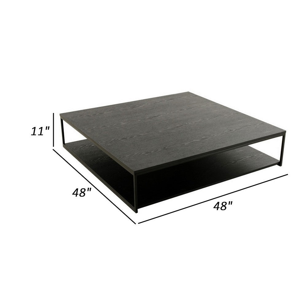 Cid Rive 48 Inch Coffee Table Square Top Shelf Black Ash Veneer Iron By Casagear Home BM312006