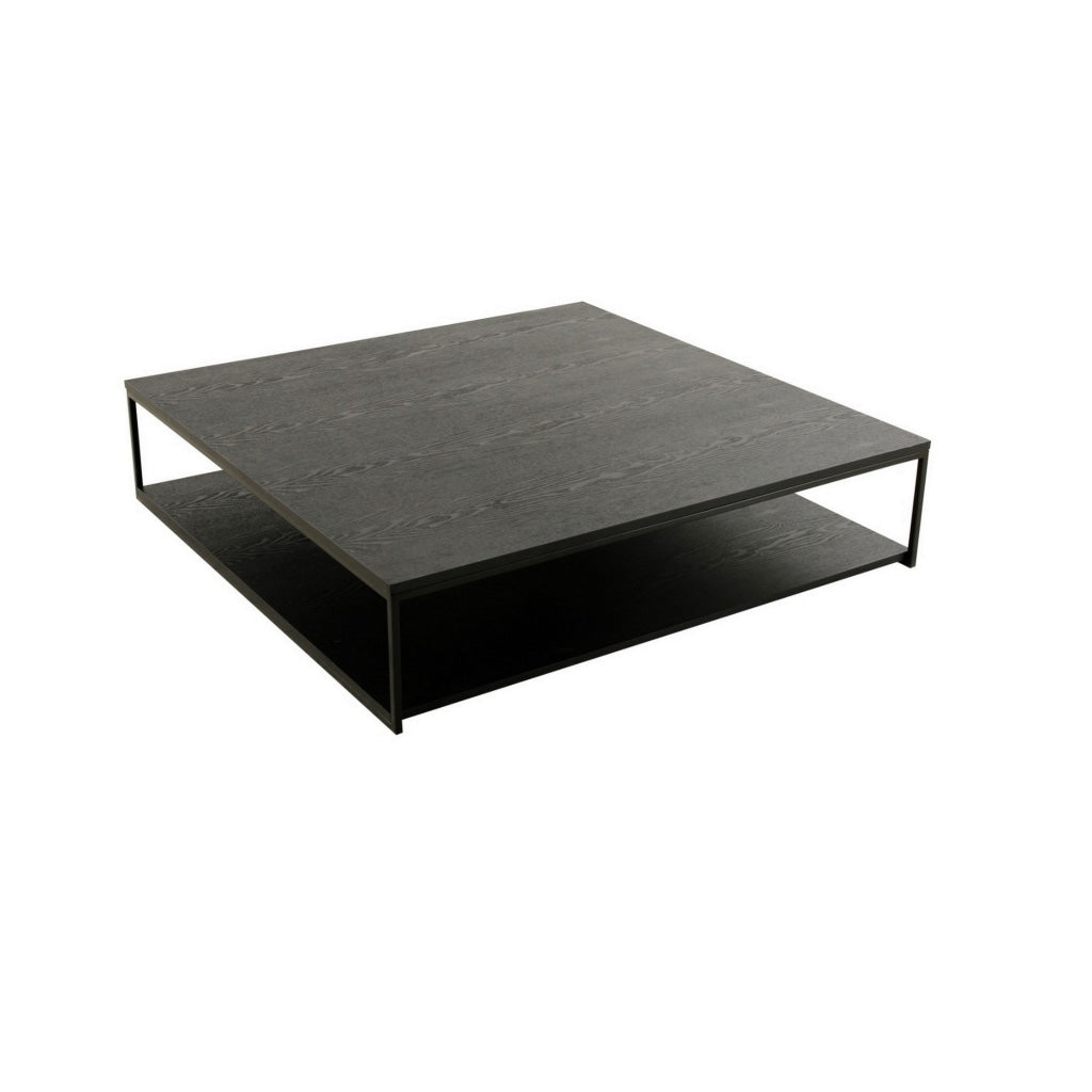 Cid Rive 48 Inch Coffee Table Square Top Shelf Black Ash Veneer Iron By Casagear Home BM312006