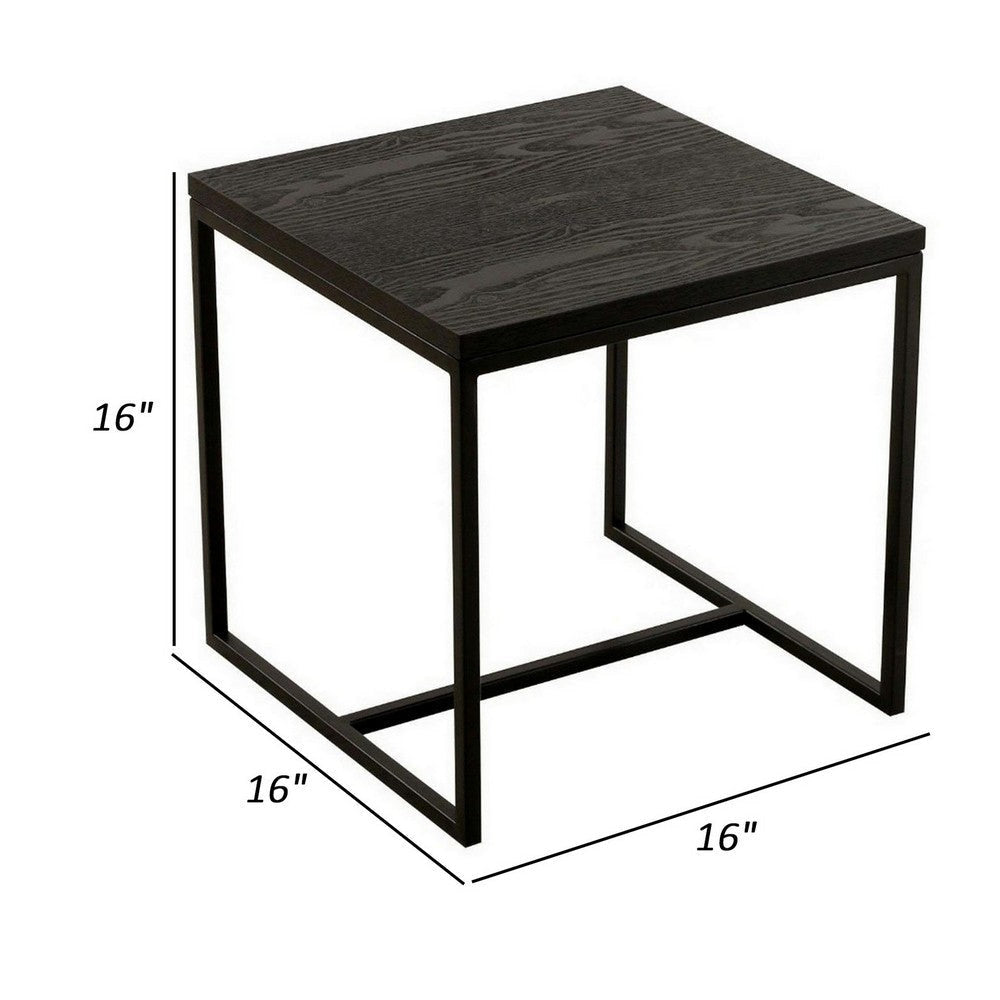 Cid Rive 16 Inch Side End Table Iron Legs Square Black Ash Veneer Top By Casagear Home BM312007