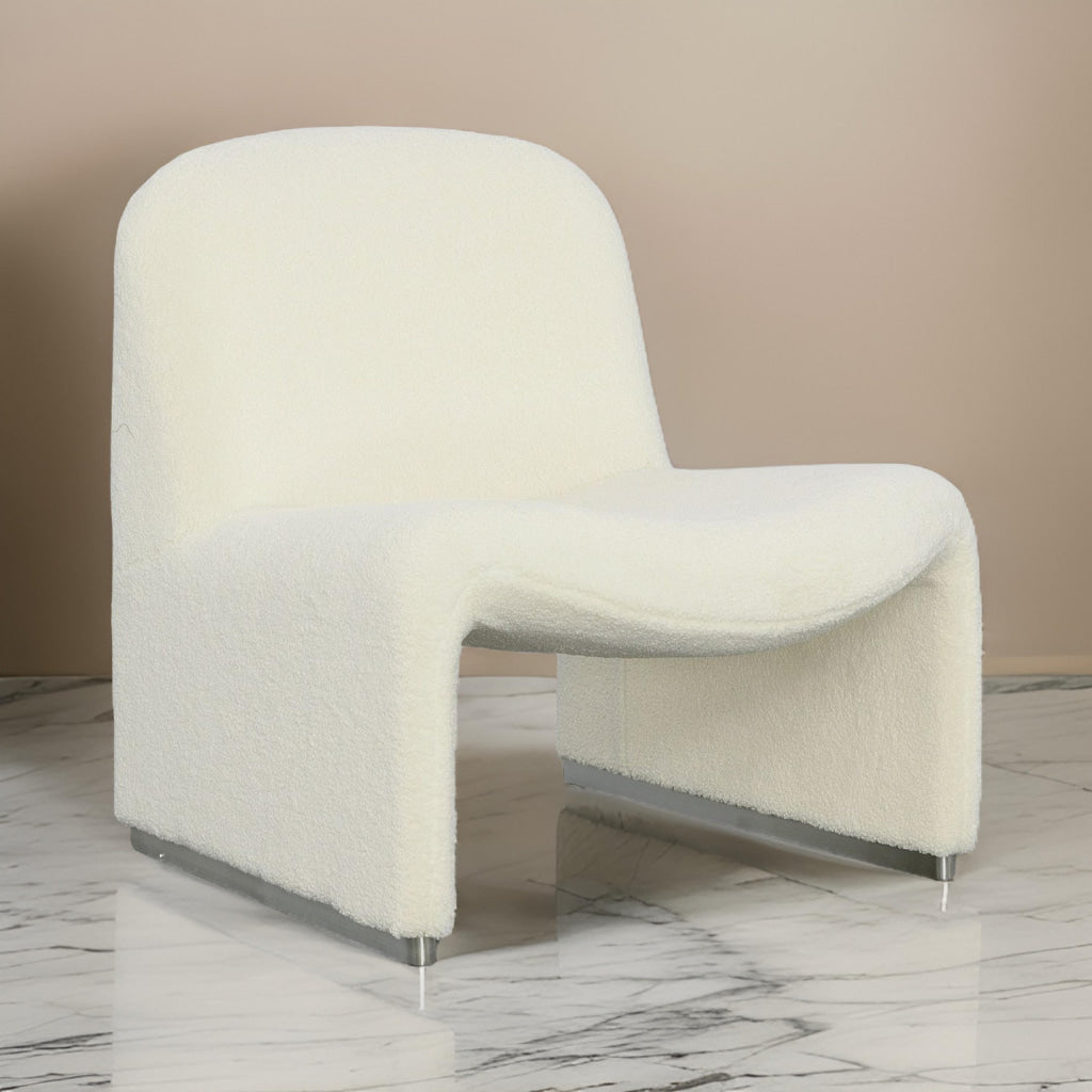 32 Inch Accent Chair Curved Sloped Back Off White Fabric Upholstery By Casagear Home BM312011