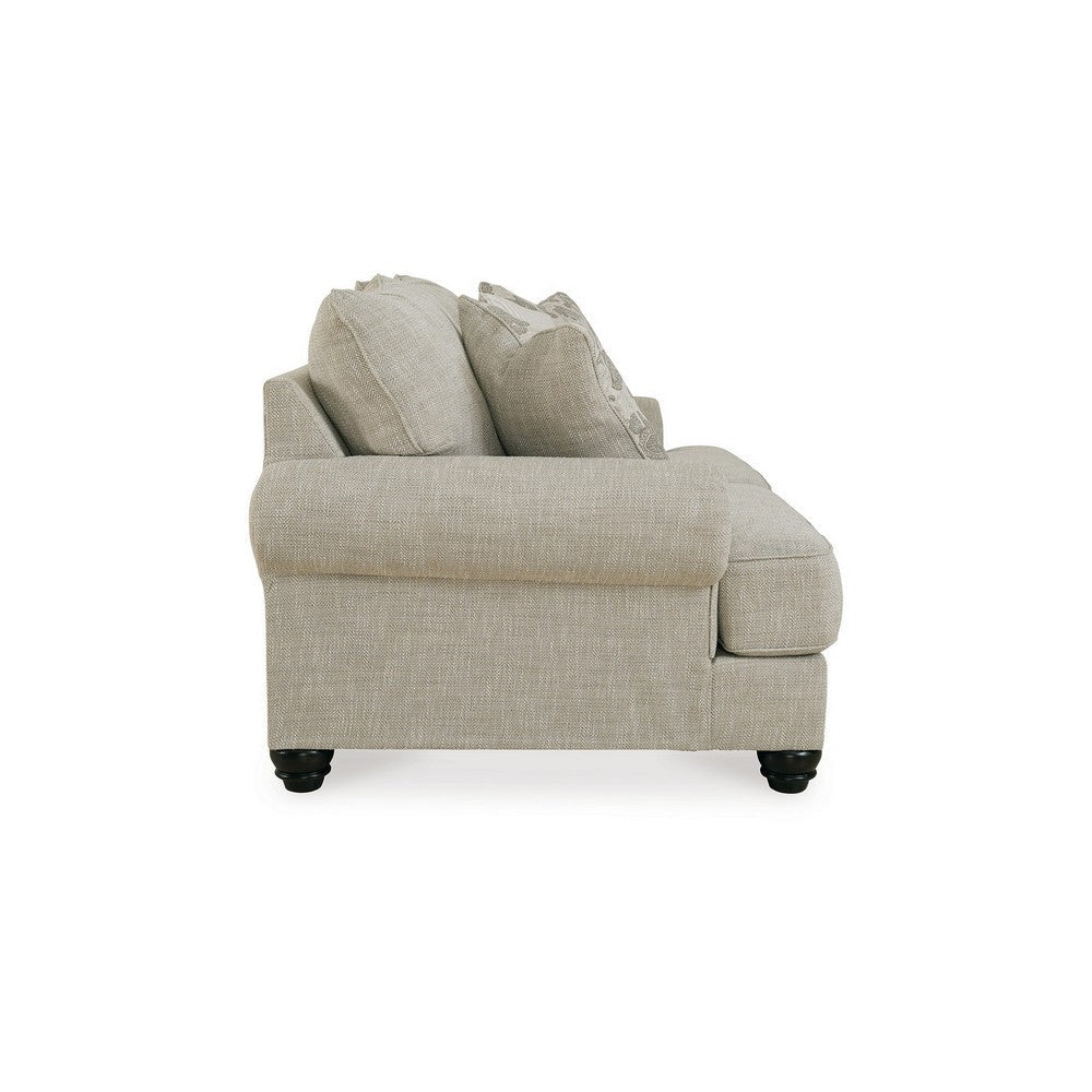 Asen 71 Inch Loveseat with 3 Accent Pillows Roll Arms Polyester Beige By Casagear Home BM312016