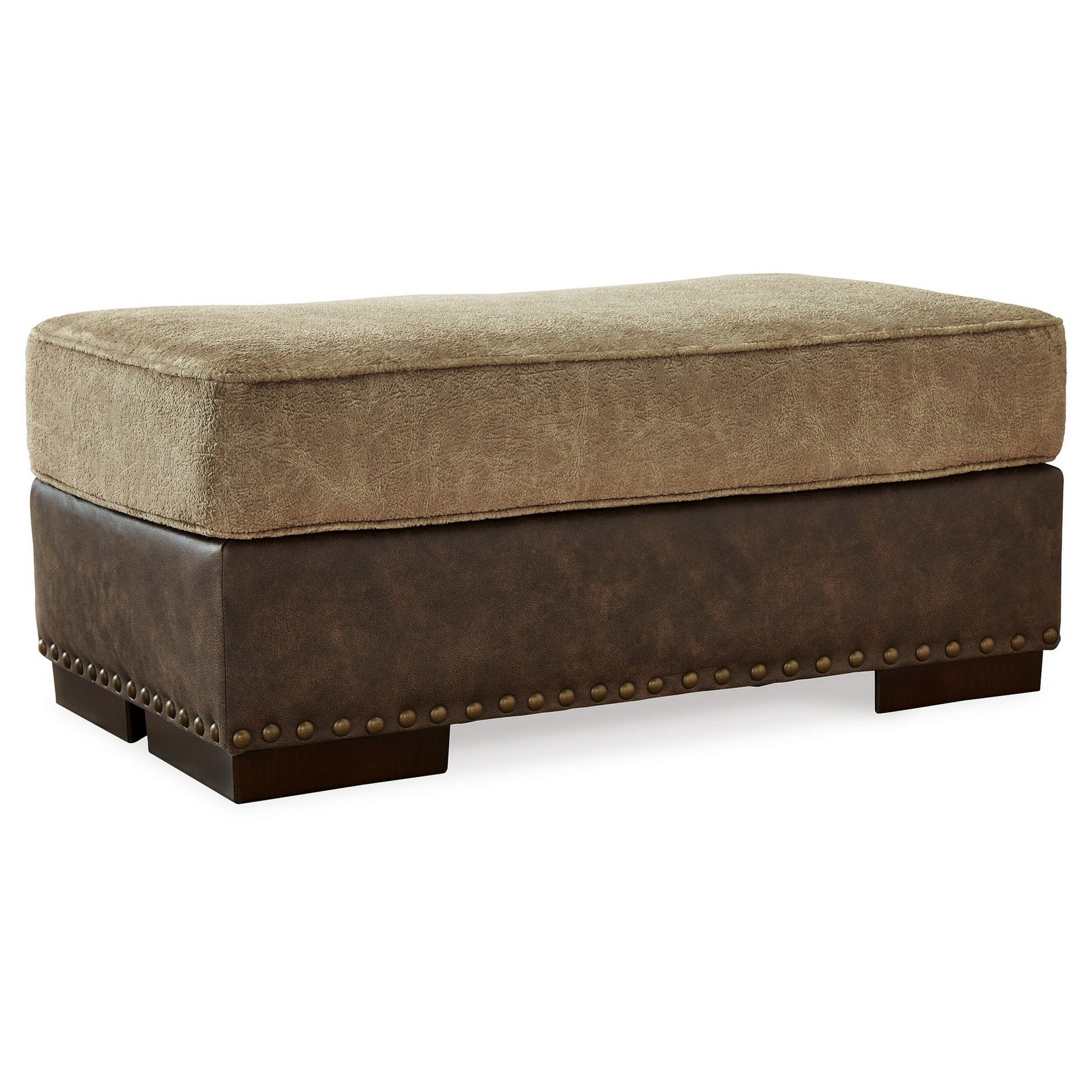 Srie 44 Inch Ottoman Nailhead Trim Plush Faux Leather Dual Tone Brown By Casagear Home BM312020