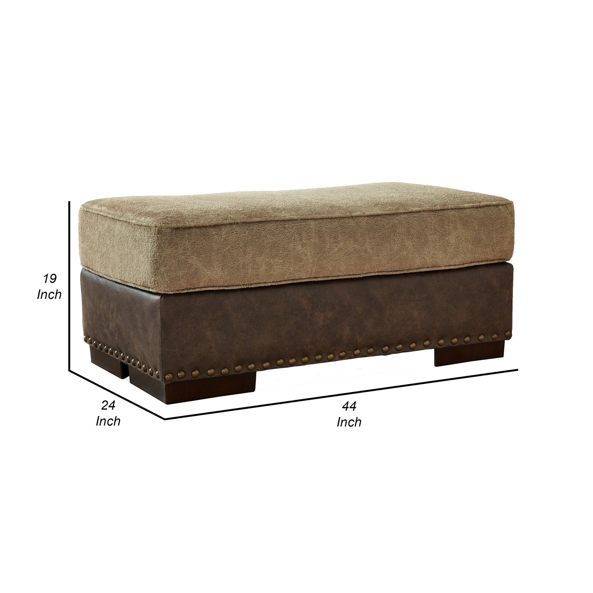 Srie 44 Inch Ottoman Nailhead Trim Plush Faux Leather Dual Tone Brown By Casagear Home BM312020