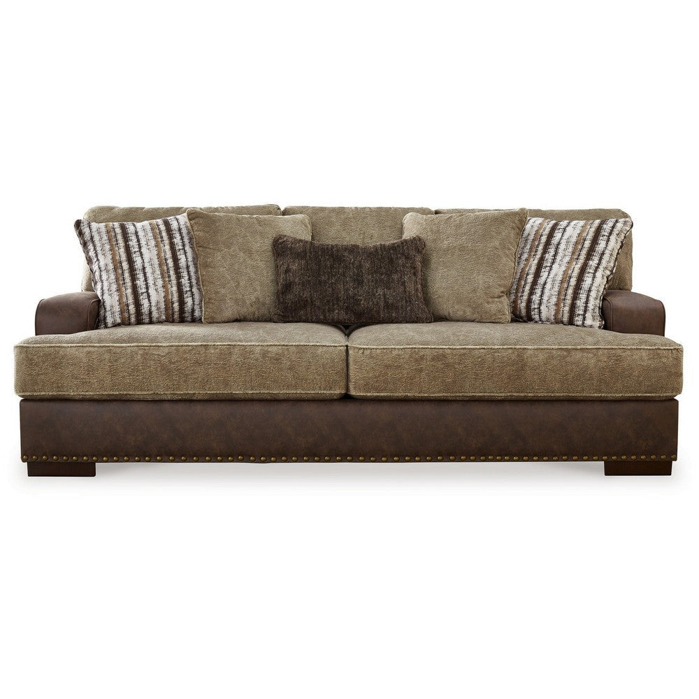 Srie 95 Inch Sofa Nailhead Trim 5 Accent Pillows Brown Faux Leather By Casagear Home BM312022