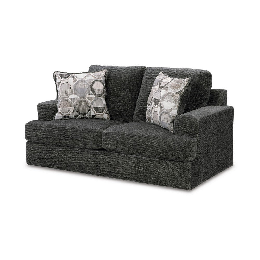 Henly 70 Inch Loveseat 2 Accent Pillows Oversized Soft Gray Polyester By Casagear Home BM312024