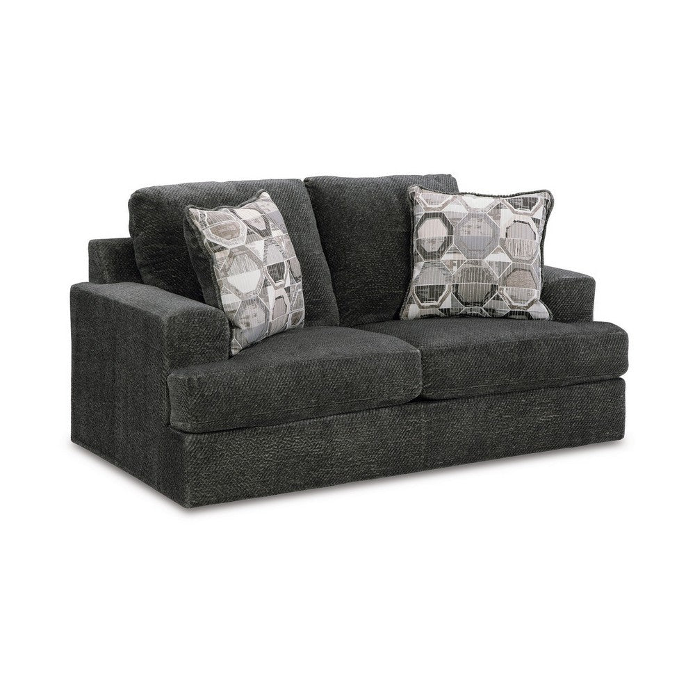 Henly 70 Inch Loveseat, 2 Accent Pillows, Oversized, Soft Gray Polyester By Casagear Home