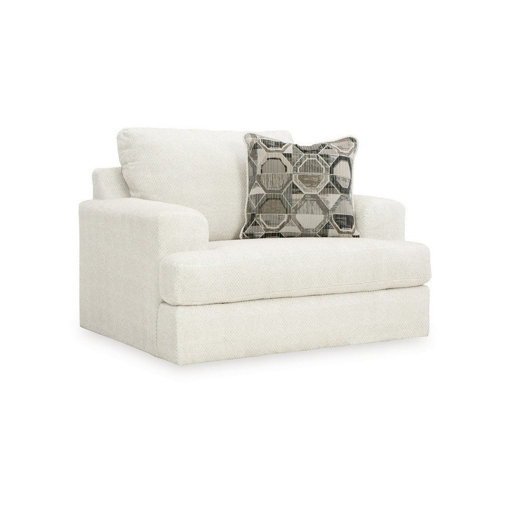 Henly 51 Inch Accent Chair, 1 Pillow, Oversized Loose Seat, White Polyester By Casagear Home