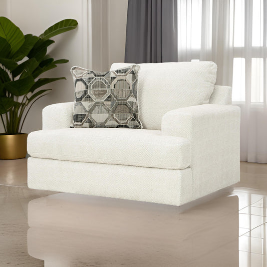 Henly 51 Inch Accent Chair 1 Pillow Oversized Loose Seat White Polyester By Casagear Home BM312027