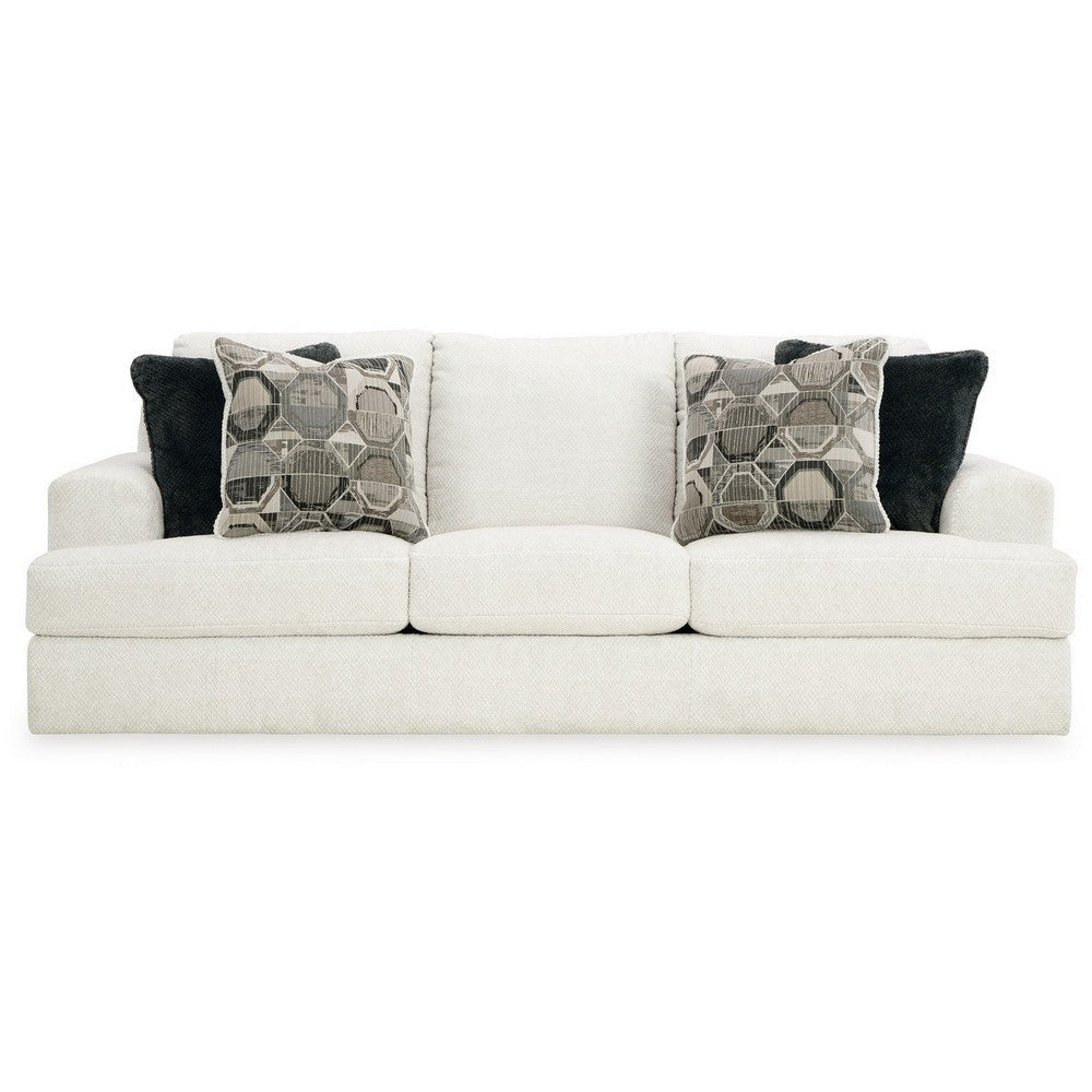 Henly 96 Inch Sofa Oversized 4 Accent Pillows Soft White Polyester By Casagear Home BM312029