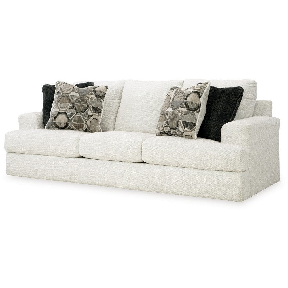 Henly 96 Inch Sofa Oversized 4 Accent Pillows Soft White Polyester By Casagear Home BM312029