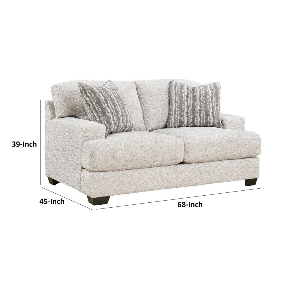 Emma 68 Inch Loveseat with 2 Accent Pillows Oversized Gray Polyester By Casagear Home BM312032