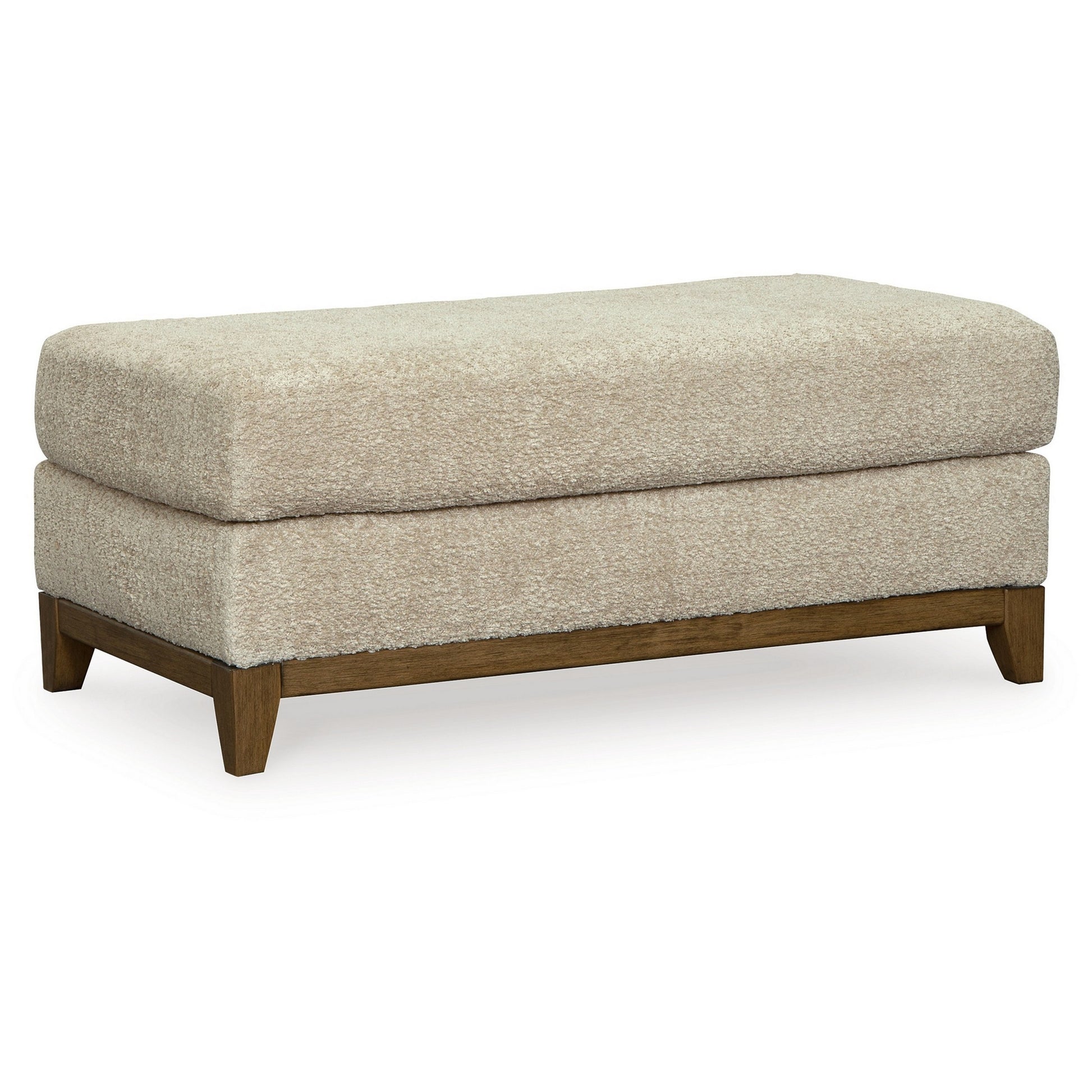 Klyn 44 Inch Ottoman Plush Cushion Faux Wood Rail Feet Beige Polyester By Casagear Home BM312037