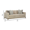 Klyn 93 Inch Sofa 4 Accent Pillows Faux Wood Feet Beige Polyester By Casagear Home BM312039