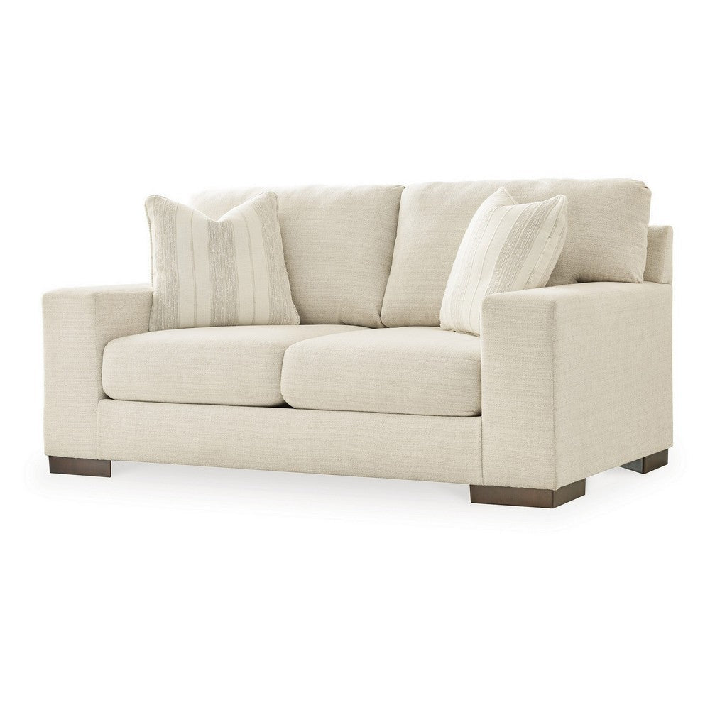 Magg 70 Inch Loveseat 2 Accent Pillows Oversized Beige Polyester By Casagear Home BM312041