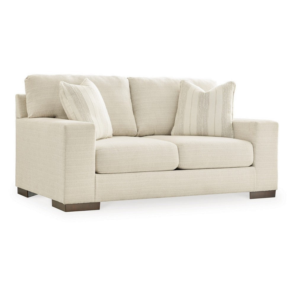 Magg 70 Inch Loveseat, 2 Accent Pillows, Oversized, Beige Polyester By Casagear Home