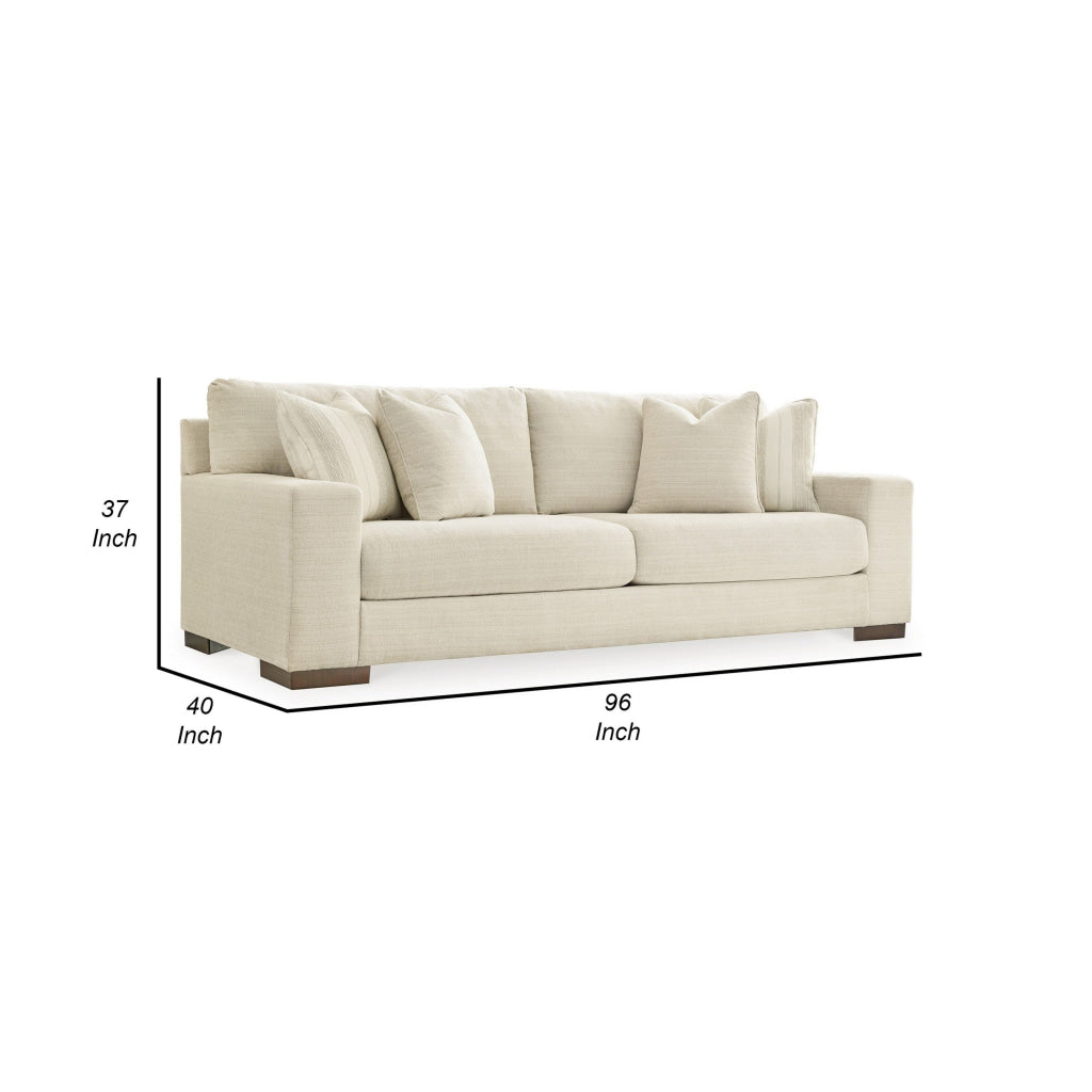 Magg 96 Inch Sofa 4 Accent Pillows Oversized Cushion Beige Polyester By Casagear Home BM312042