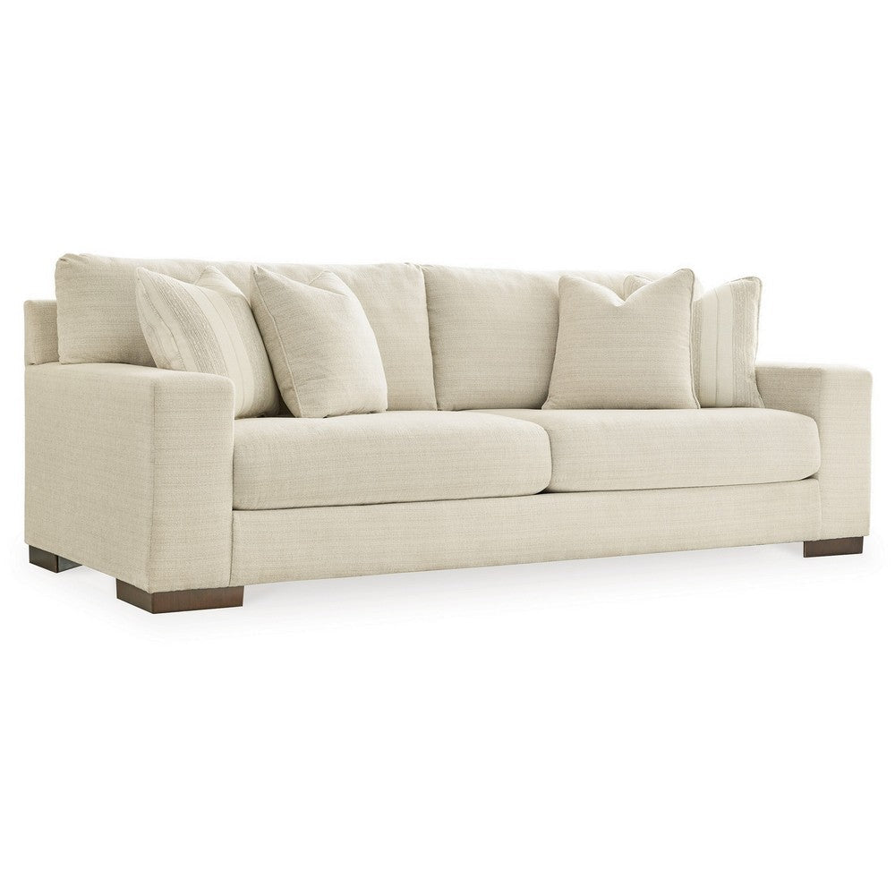 Magg 96 Inch Sofa, 4 Accent Pillows, Oversized Cushion, Beige Polyester By Casagear Home