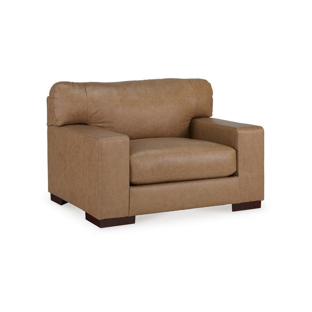 Aida 51 Inch Accent Chair, Oversized Attached Back, Plush Brown Leather By Casagear Home