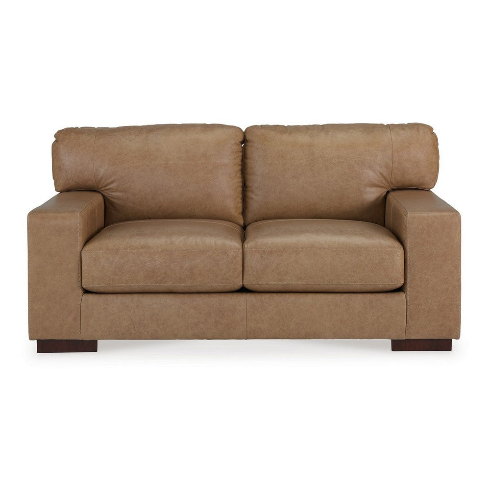 Aida 70 Inch Loveseat Oversized Attached Cushions Plush Brown Leather By Casagear Home BM312046