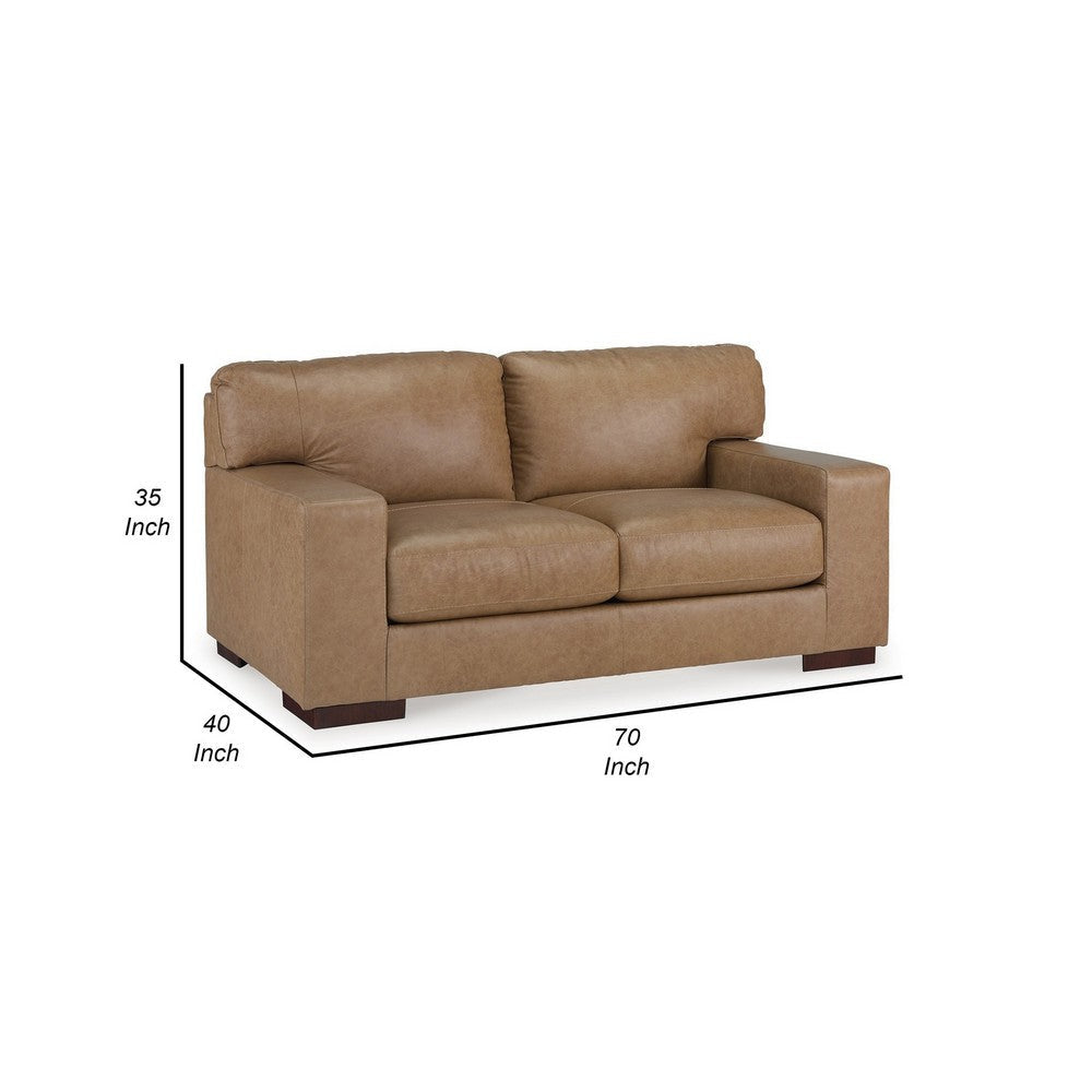 Aida 70 Inch Loveseat Oversized Attached Cushions Plush Brown Leather By Casagear Home BM312046