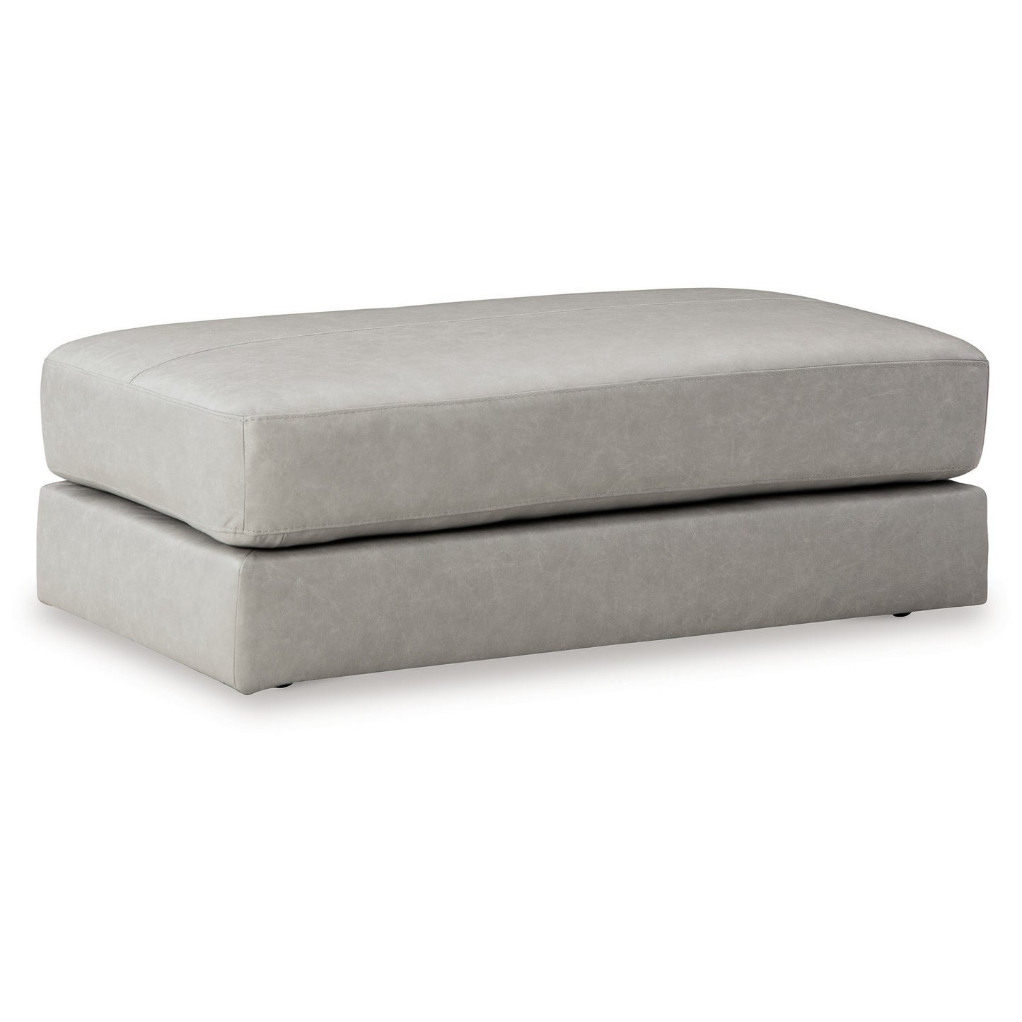 Kaite 44 Inch Ottoman Plush Top Cushion Genuine and Faux Leather Gray By Casagear Home BM312053