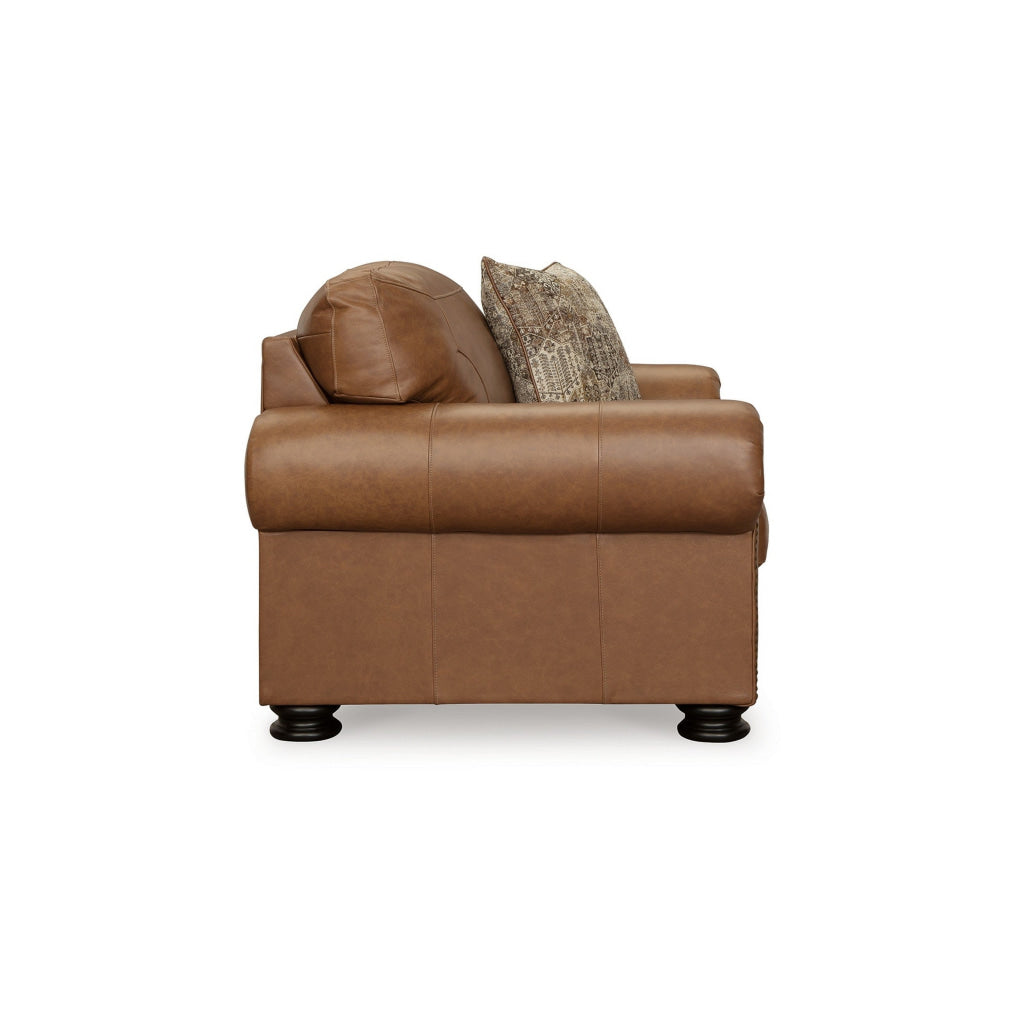 Riana 54 Inch Accent Chair with Pillow Oversized Caramel Brown Leather By Casagear Home BM312054