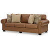 Riana 101 Inch Sofa 4 Accent Pillows Caramel Brown Genuine Leather By Casagear Home BM312056