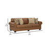 Riana 101 Inch Sofa 4 Accent Pillows Caramel Brown Genuine Leather By Casagear Home BM312056