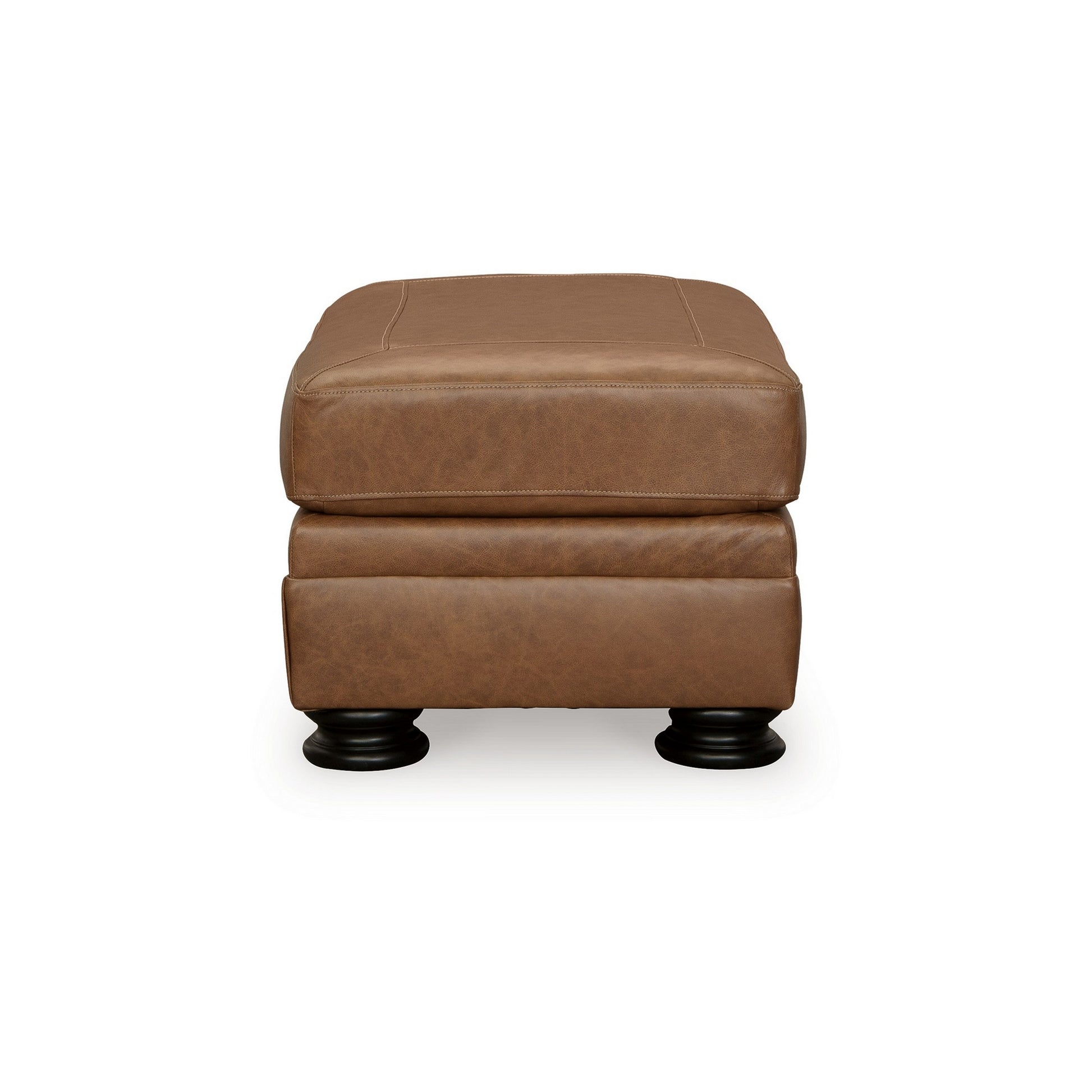 Aida 44 Inch Ottoman Plush Cushion Top Caramel Brown Genuine Leather By Casagear Home BM312058