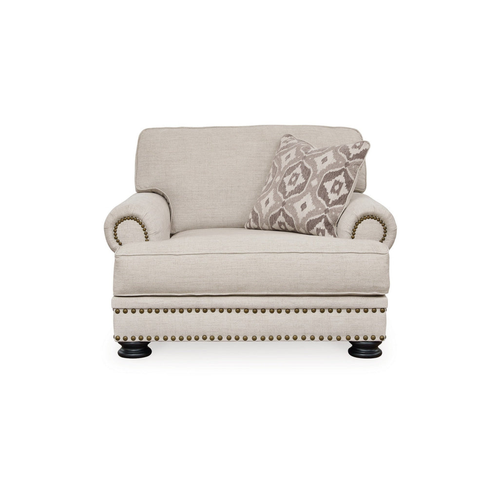 Moore 52 Inch Accent Chair Pillow Nailhead Trim Beige Chenille Polyester By Casagear Home BM312059