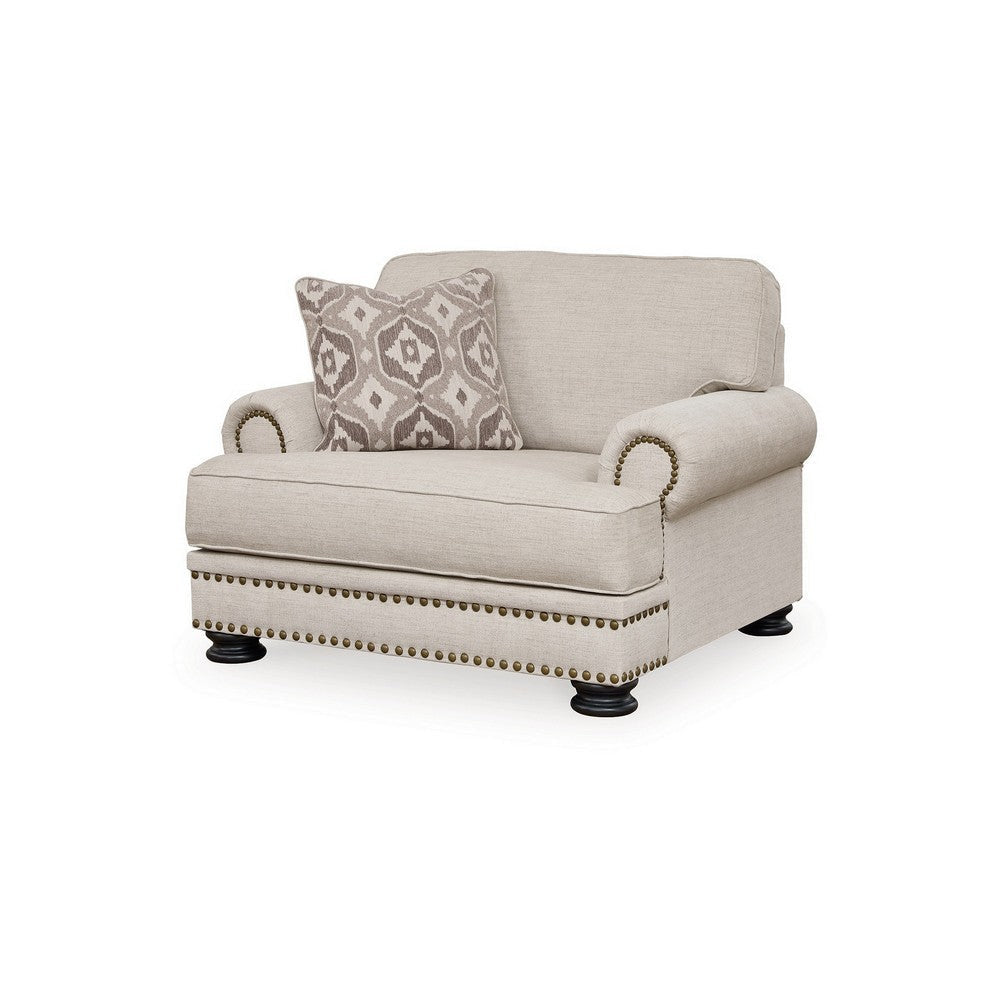 Moore 52 Inch Accent Chair Pillow Nailhead Trim Beige Chenille Polyester By Casagear Home BM312059