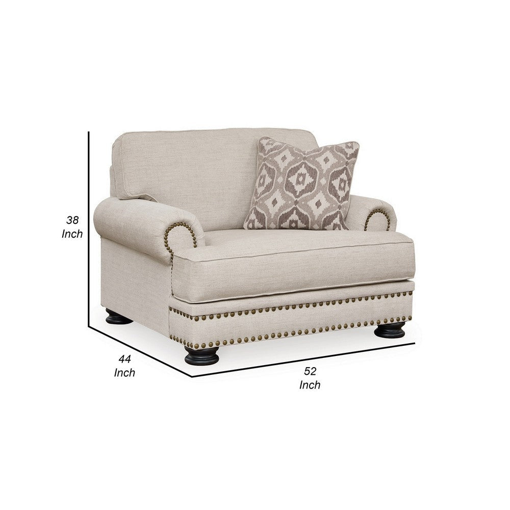 Moore 52 Inch Accent Chair Pillow Nailhead Trim Beige Chenille Polyester By Casagear Home BM312059