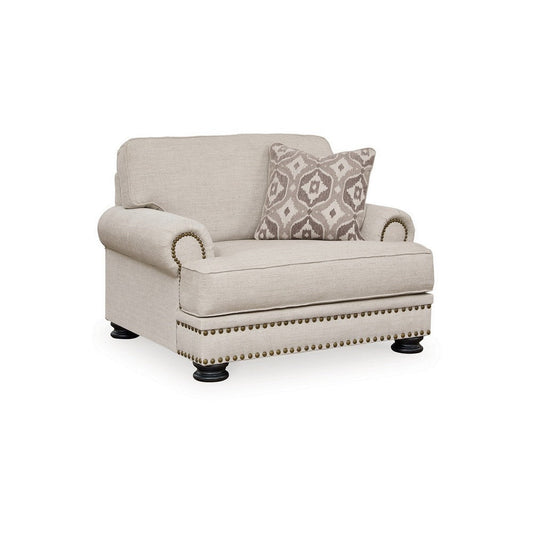 Moore 52 Inch Accent Chair, Pillow, Nailhead Trim, Beige Chenille Polyester By Casagear Home