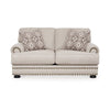 Moore 72 Inch Loveseat 2 Accent Pillows Nailhead Beige Chenille Polyester By Casagear Home BM312060