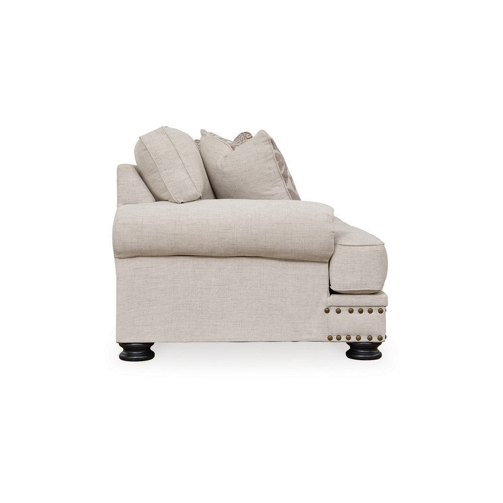 Moore 97 Inch Sofa 4 Accent Pillows Nailhead Beige Chenille Polyester By Casagear Home BM312061