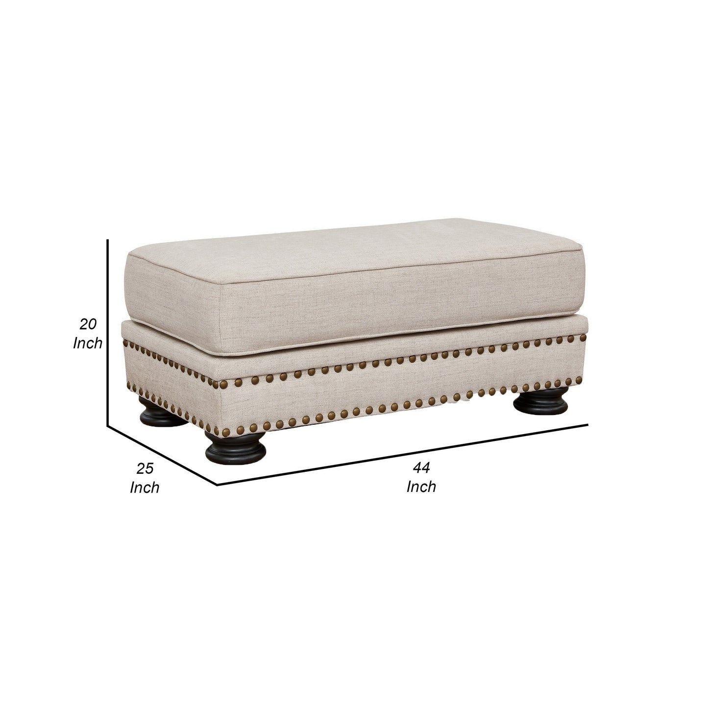 Moore 44 Inch Ottoman Nailhead Plush Cushion Beige Chenille Polyester By Casagear Home BM312062