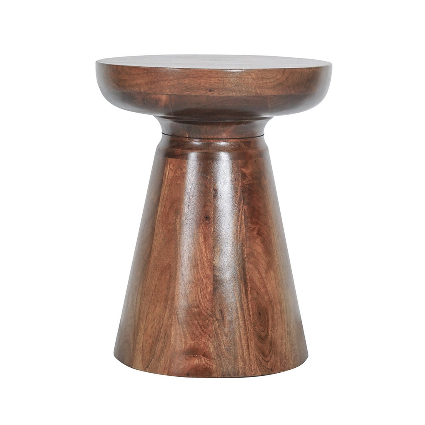 18 Inch Side Accent Table Round Mango Wood Top Cone Base Brown Finish By Casagear Home BM312073