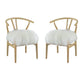 44 Inch Accent Chair Set of 2 White Faux Fur Wishbone Beige Ash Wood By Casagear Home BM312078