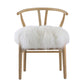 44 Inch Accent Chair Set of 2 White Faux Fur Wishbone Beige Ash Wood By Casagear Home BM312078