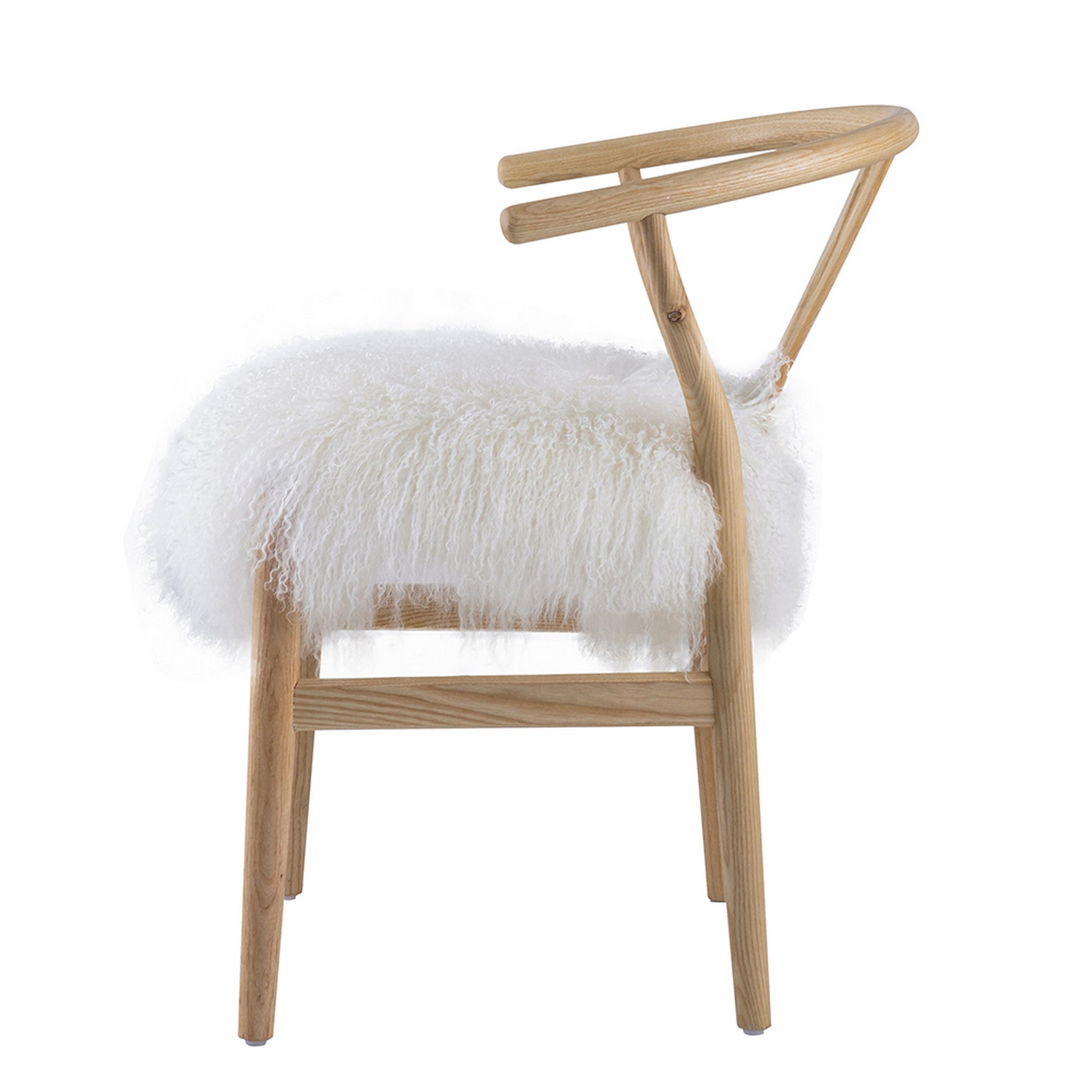 44 Inch Accent Chair Set of 2 White Faux Fur Wishbone Beige Ash Wood By Casagear Home BM312078