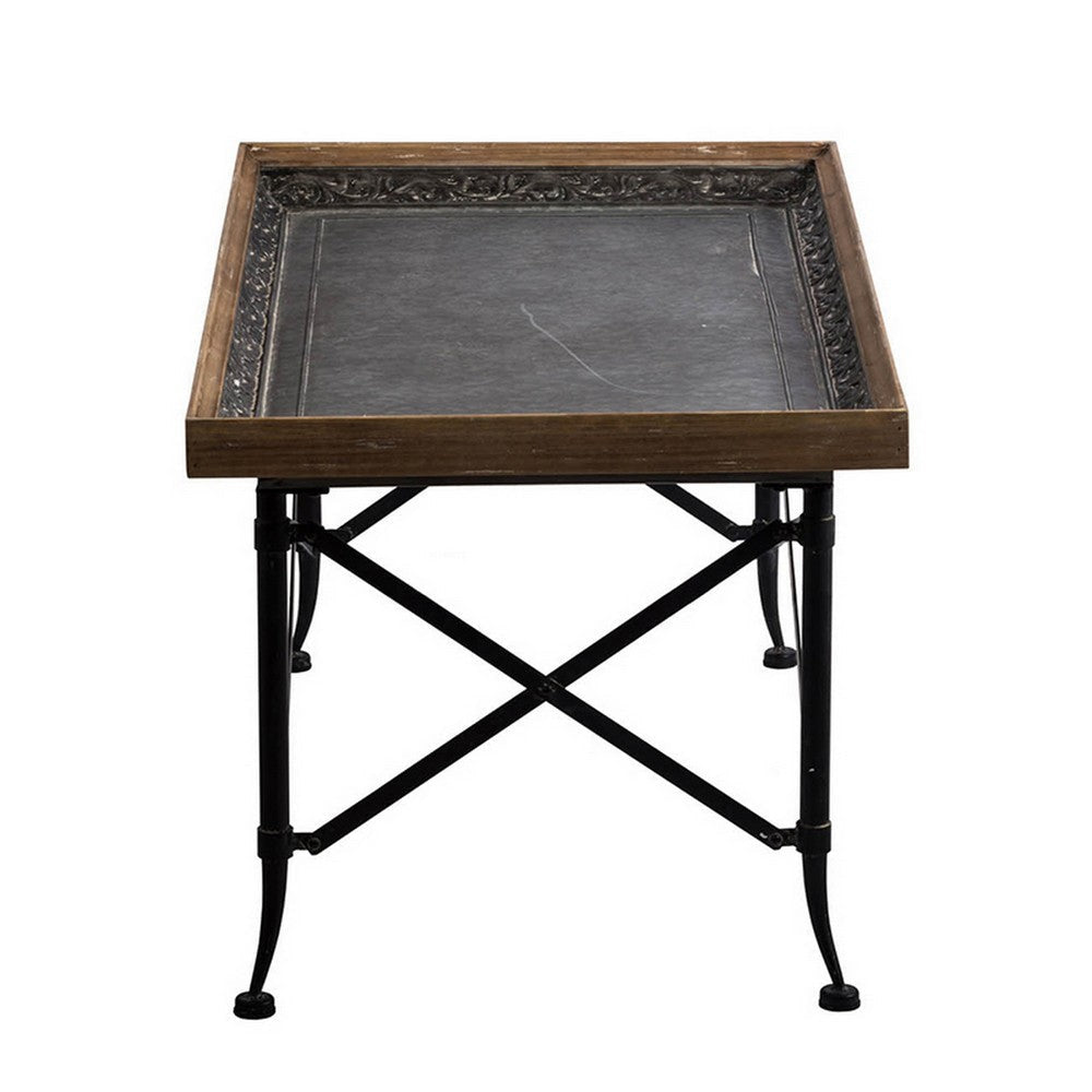 44 Inch Coffee Table Vintage Style Wood Tray Top Metal Base Brown Black By Casagear Home BM312079