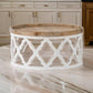 32 Inch Coffee Table, Carved Wood, Round Tray Top, Brown and White Finish By Casagear Home