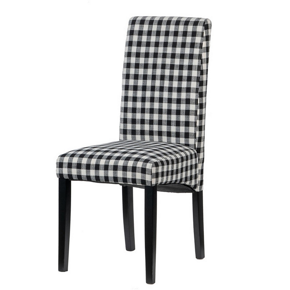 21 Inch Side Dining Chair Set of 2 Black White Checkered Gingham Fabric By Casagear Home BM312084