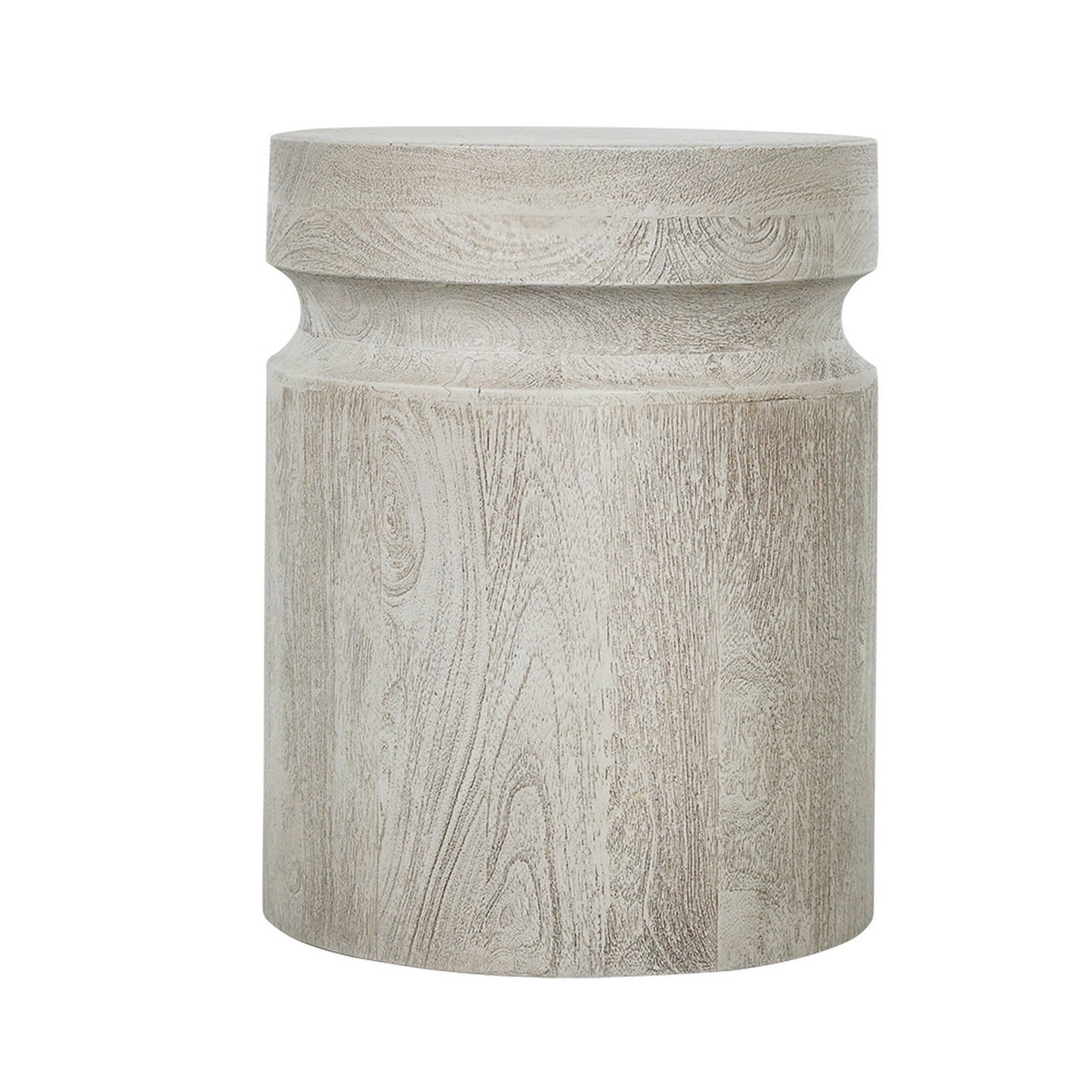 Kiv 18 Inch Side End Table Round Mango Wood Top Carved Accent Base Gray By Casagear Home BM312085