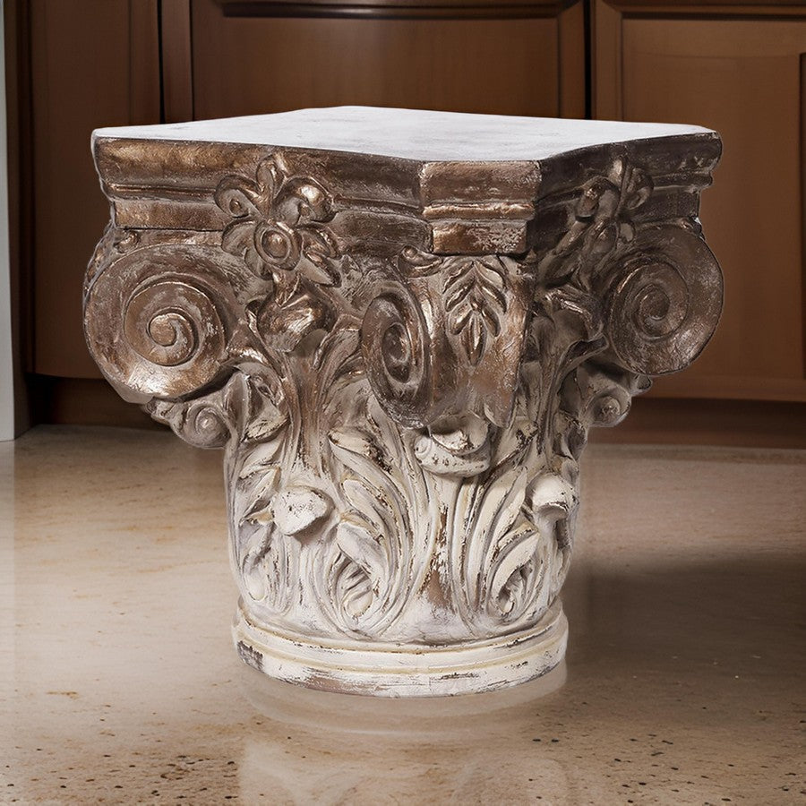 18 Inch Corinthian Cap Pedestal 2 Tone Gold and White Finished Magnesium By Casagear Home BM312089